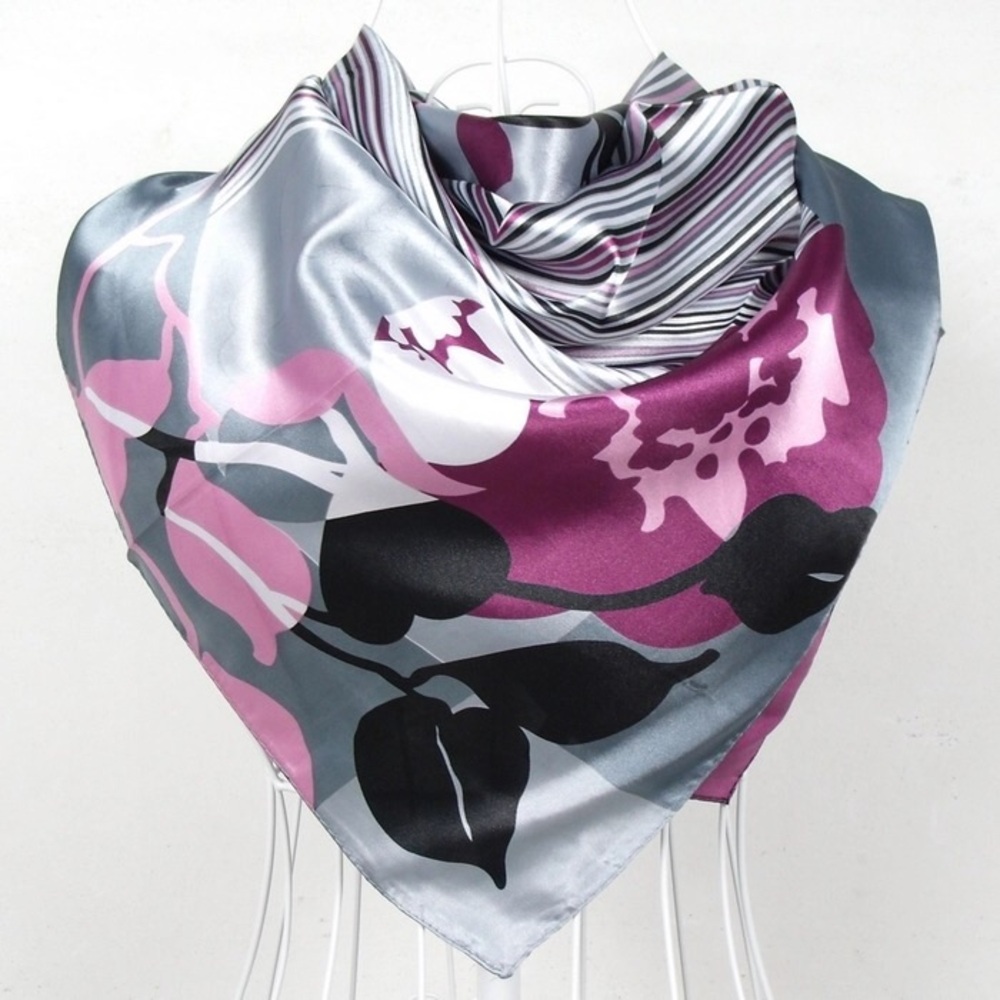 Grey And Purple Polyester Silk Scarf Shawl